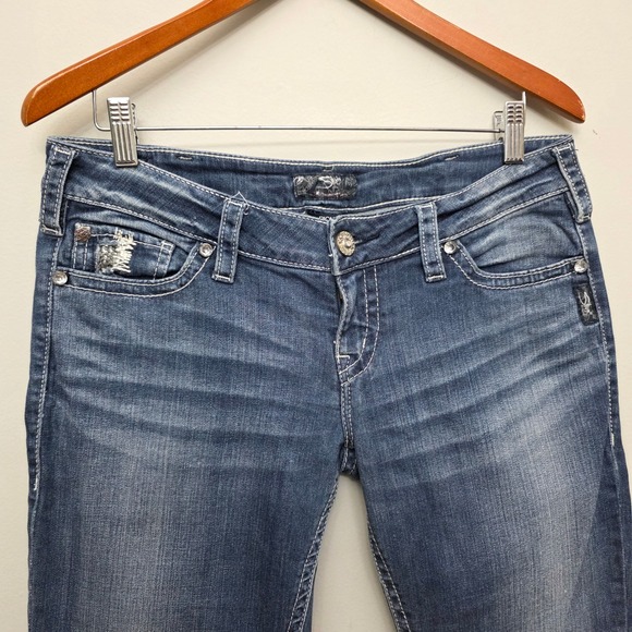 Silver‎ Pioneer Jeans Women's Boot Cut Dark Wash Denim Embellished Pockets 30/33 - Picture 4 of 14